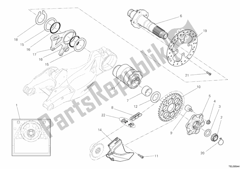 All parts for the Rear Wheel Spindle of the Ducati Streetfighter S 1100 2012